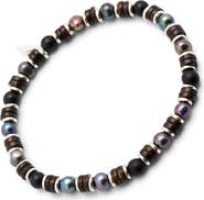 Jan Leslie Freshwater Pearl And Black Agate Beaded Bracelet With Silver Spacers