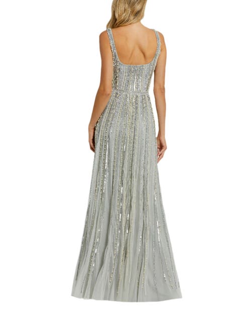 Mac Duggal Embellished A-line Gown With Striped Details Dress