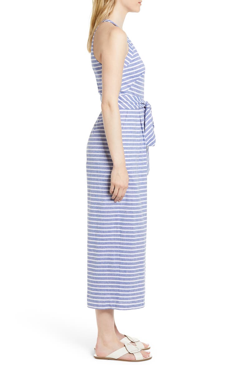 Halter Neck Stripe Crop Jumpsuit, Alternate, color, NAVY