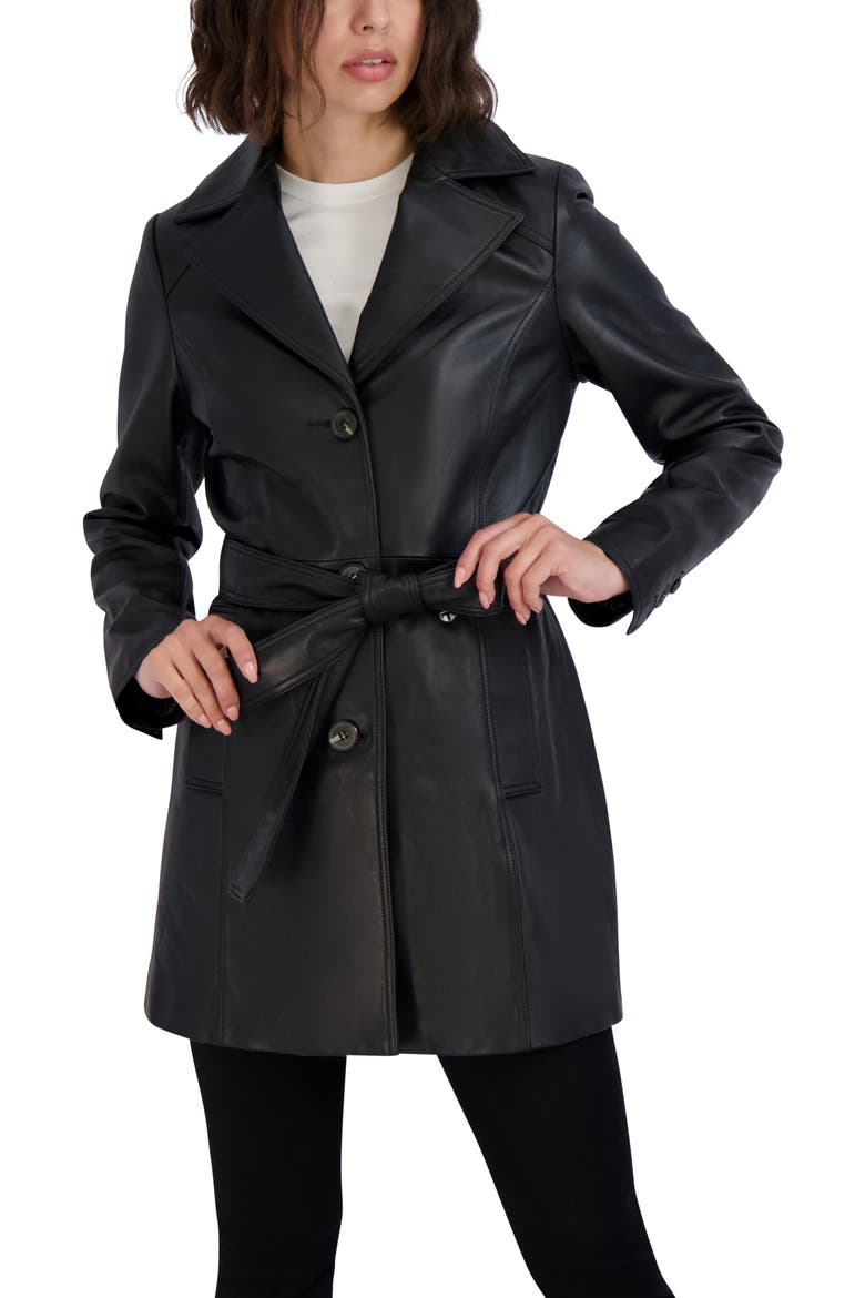 Nicole Leather Coat, Alternate, color, BLACK