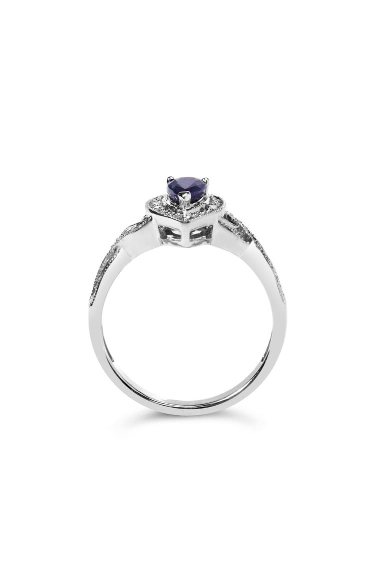 Silver Sapphire Gemstone with Diamond Accent Fashion Halo Ring, Alternate, color, White