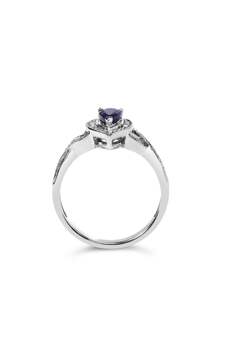 Haus of Brilliance Silver Sapphire Gemstone with Diamond Accent Fashion Halo Ring, Alternate, color, White