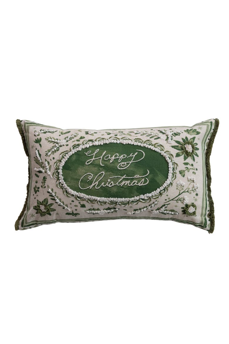 Cotton & Linen Holiday Lumbar Pillow, Main, color, Green and Cream