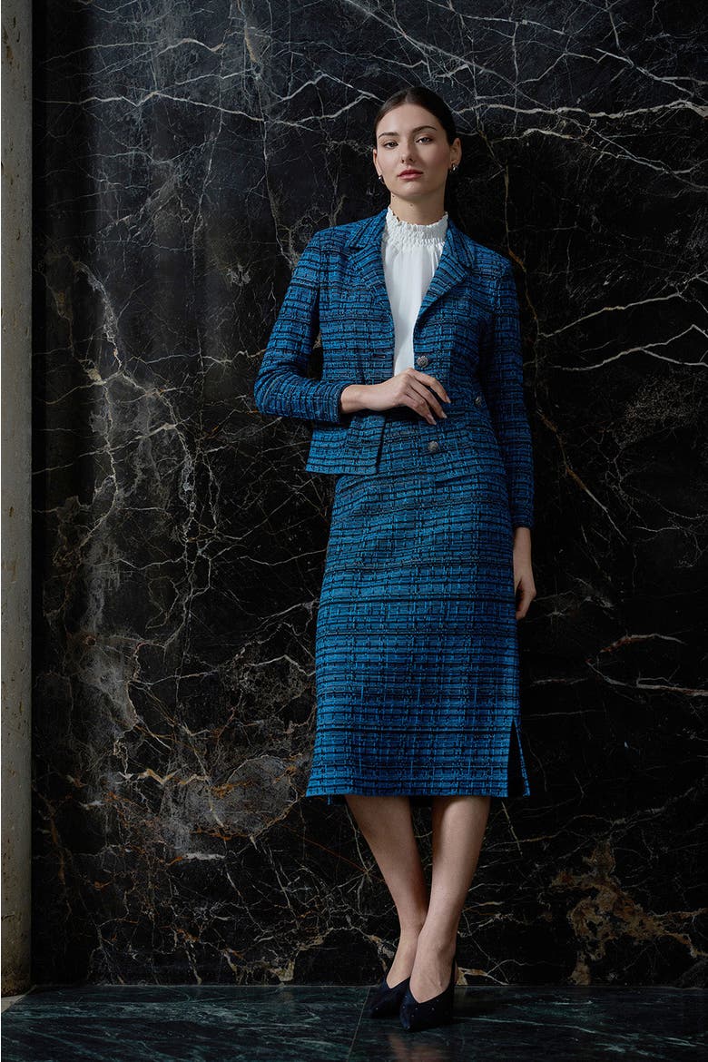 Side Slit Tweed Knit Pencil Skirt, Alternate, color, Deep Teal