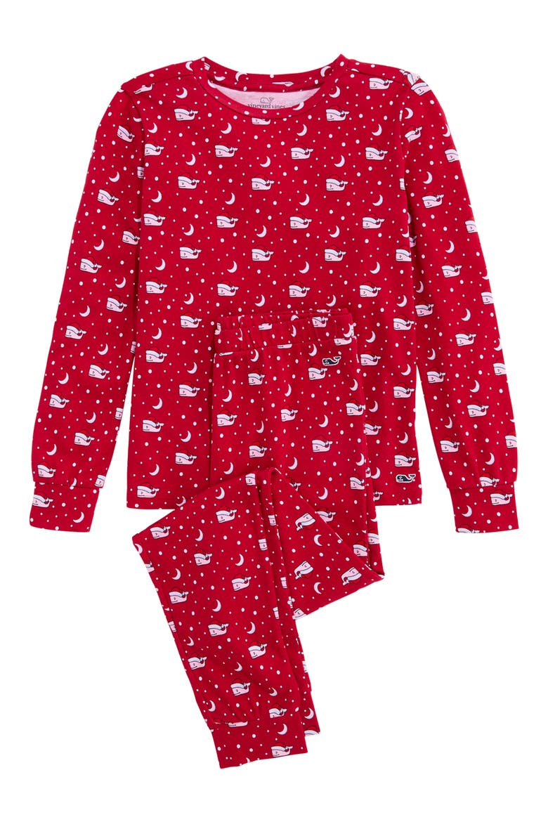 Kids' Pima Cotton Fitted Two-Piece Pajamas, Main, color, RED VELVET SANTA