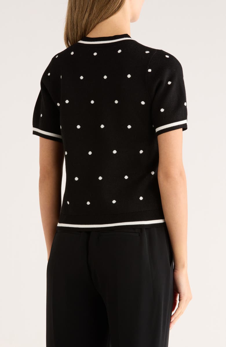 Adrianna Papell Short Sleeve Jacquard Sweater, Alternate, color, Black Medium Simple Dot