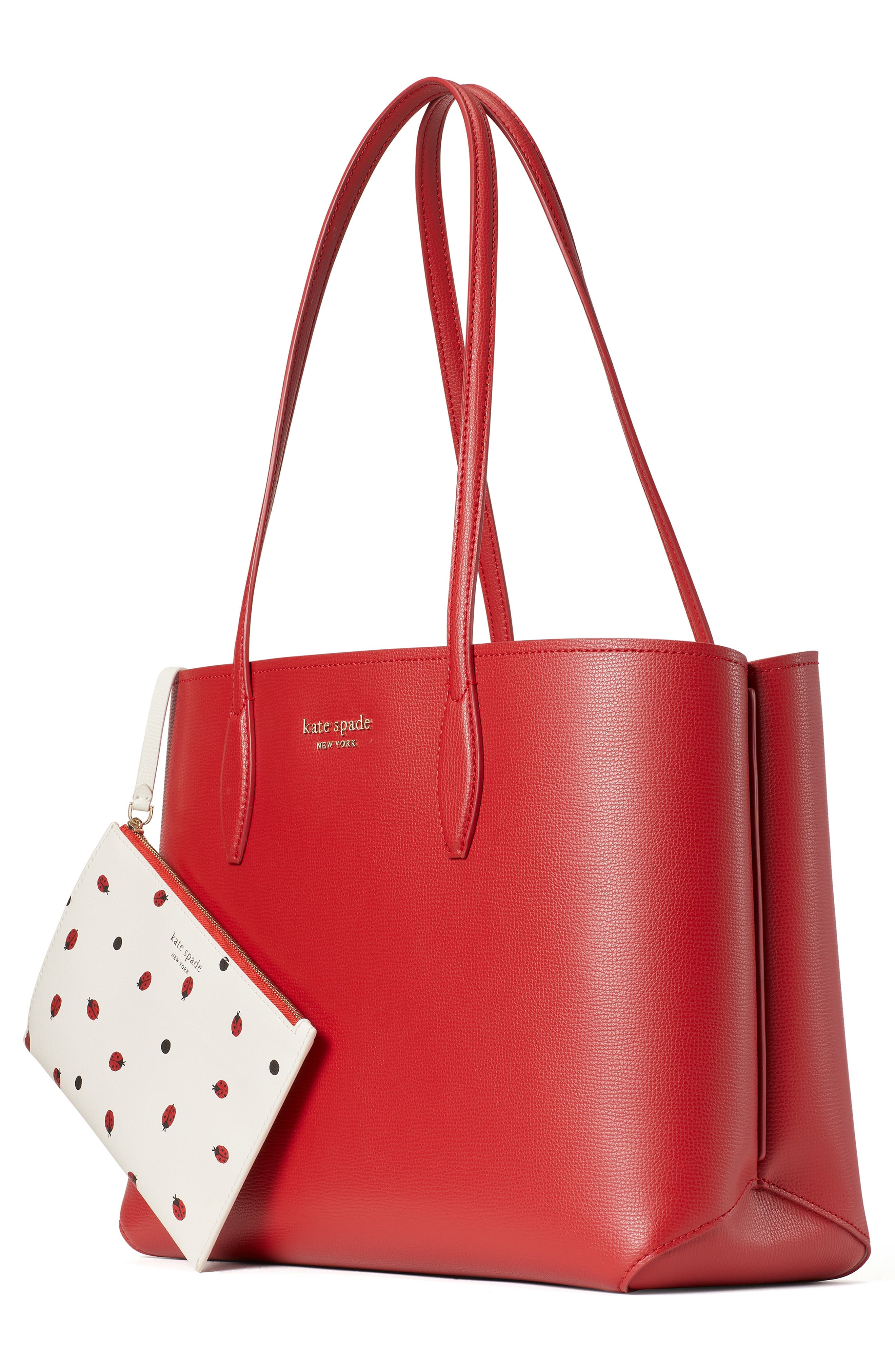 Kate Spade New York all day ladybug dots large leather tote, Alternate, color, 