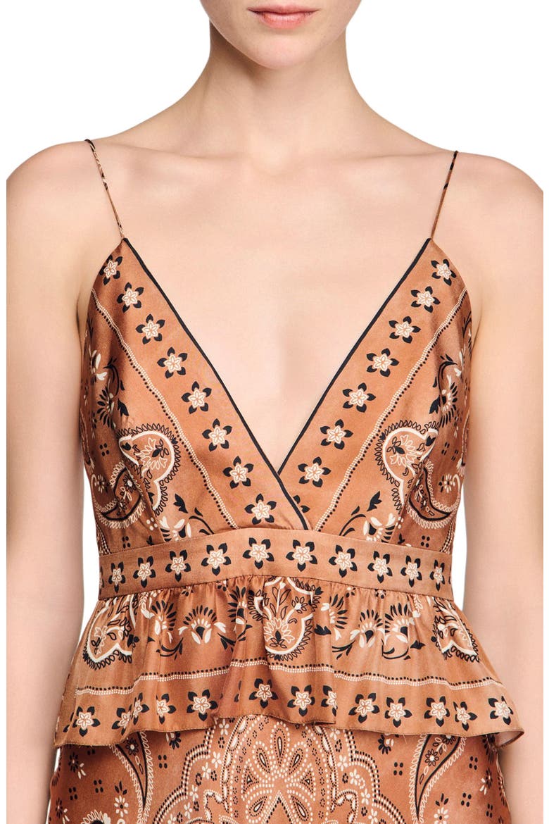 Bandana-print maxi dress, Alternate, color, Brown / black