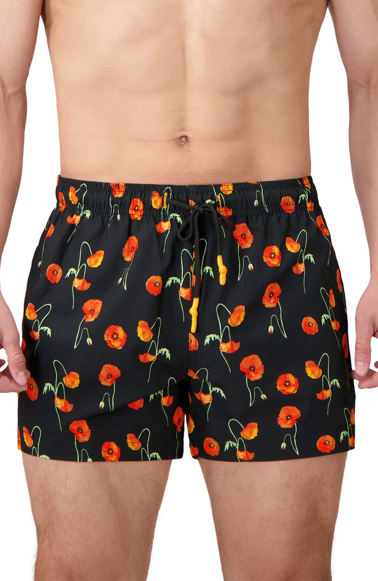 Sunset x Vine Floral Swim Trunks, Main, color, Black