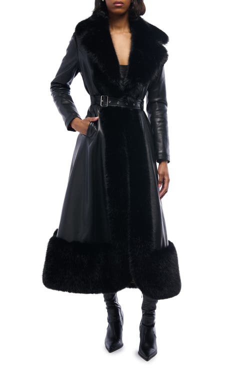 Vivian Faux Fur & Faux Leather Longline Coat