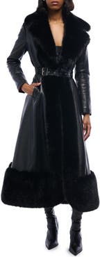 AZALEA WANG Vivian Faux Fur & Faux Leather Longline Coat