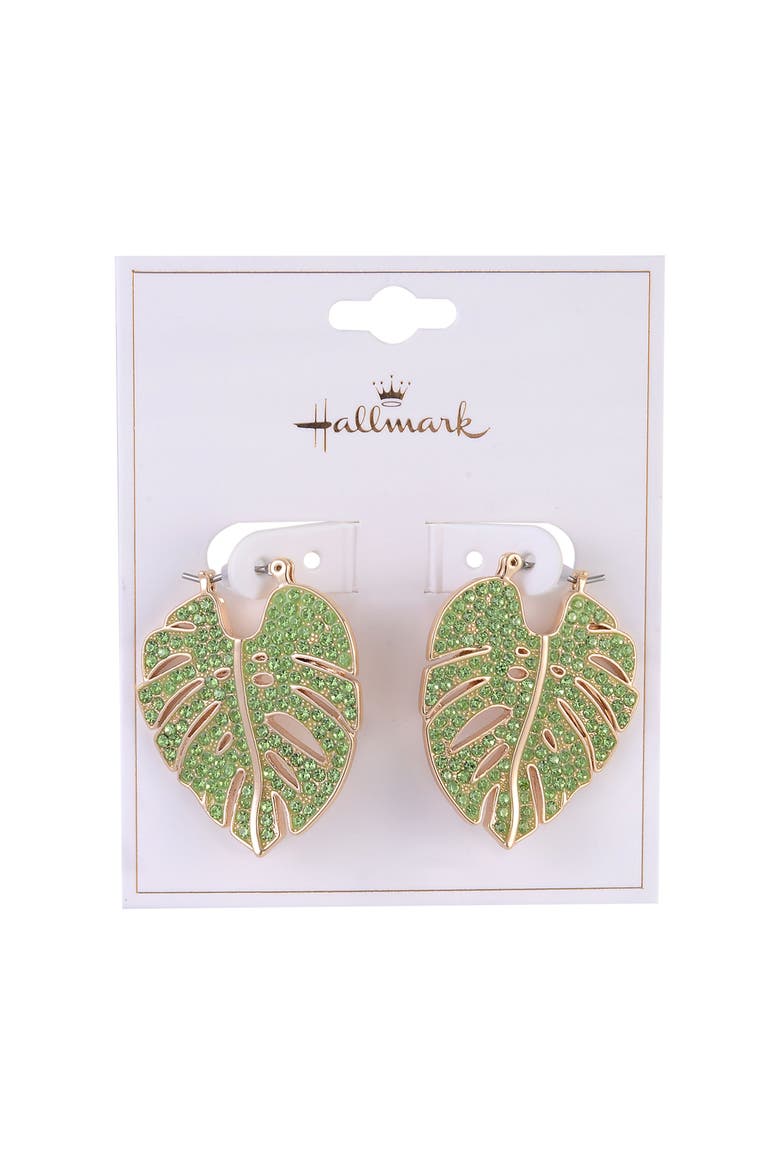 Green Stone Palm Hoop Earrings, Alternate, color, Green