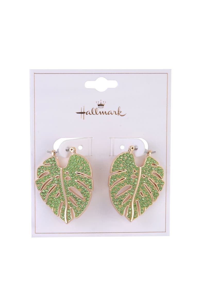 Hallmark Green Stone Palm Hoop Earrings, Alternate, color, Green