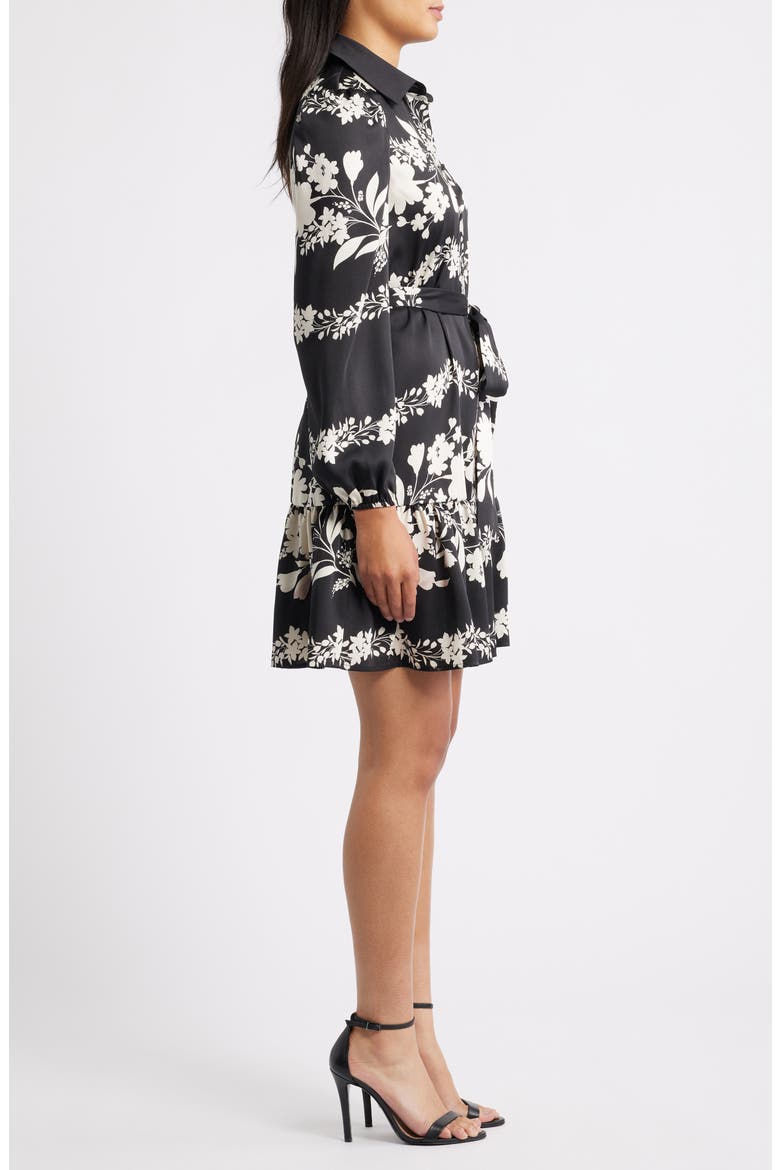 Floral Long Sleeve Tiered Shirtdress, Alternate, color, ANNE BLACK/ SWAN WHITE
