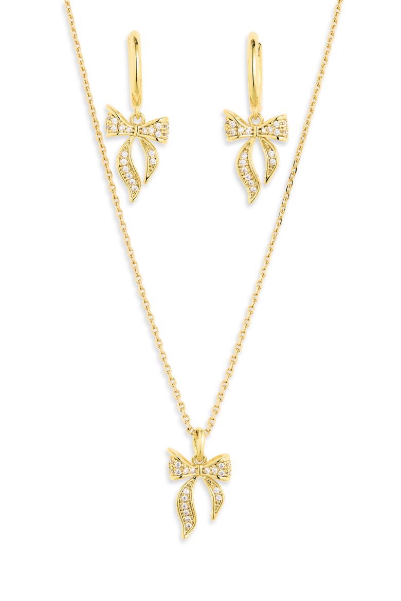 bow pavé huggie hoop earrings & pendant necklace set, Alternate, color, CLEAR/ GOLD