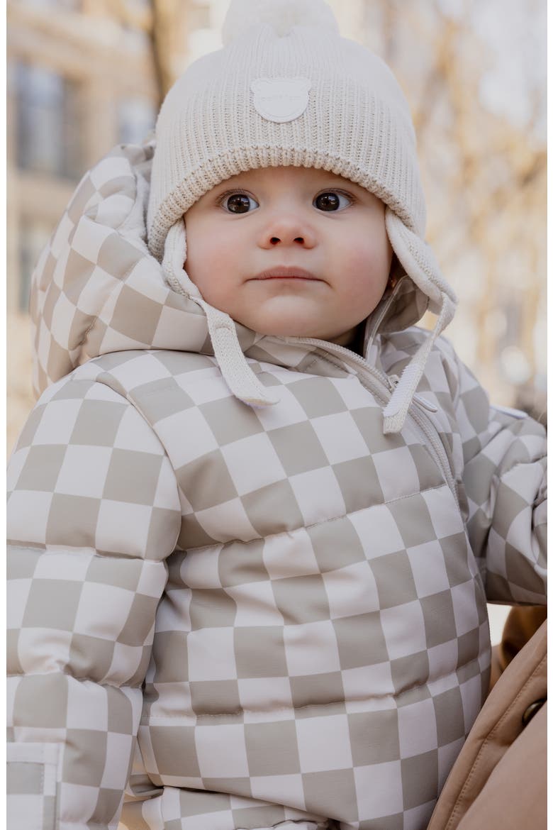 Checkerboard Hooded Snowsuit, Alternate, color, BEIGE