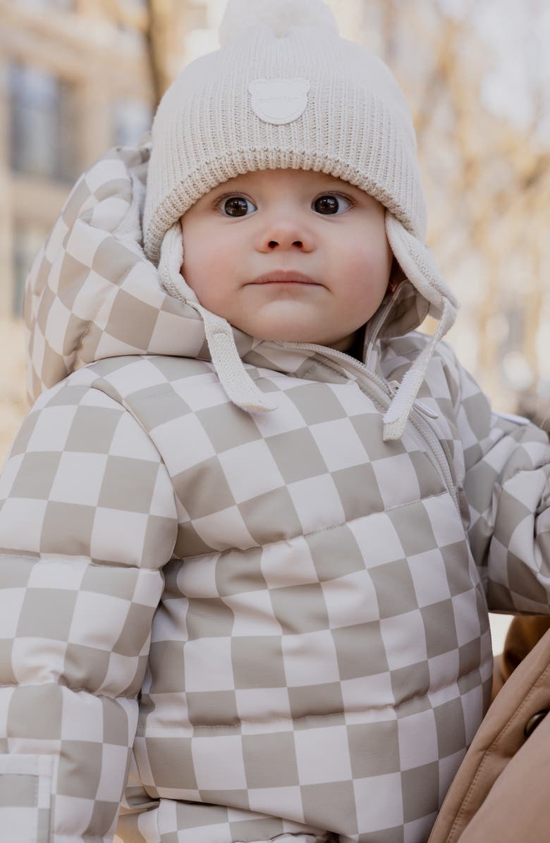 FIRSTS by Petit Lem Checkerboard Hooded Snowsuit, Alternate, color, Beige