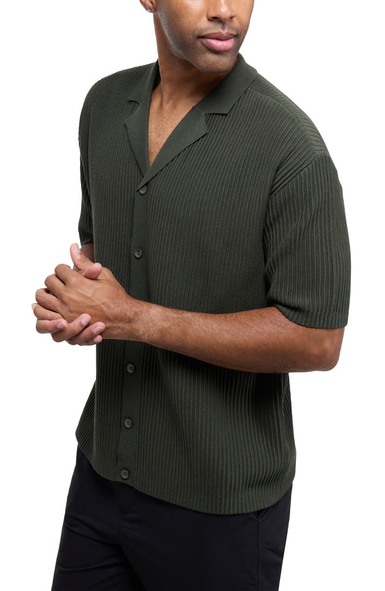 XRAY Ribbed Knit Camp Shirt, Alternate, color, Olive