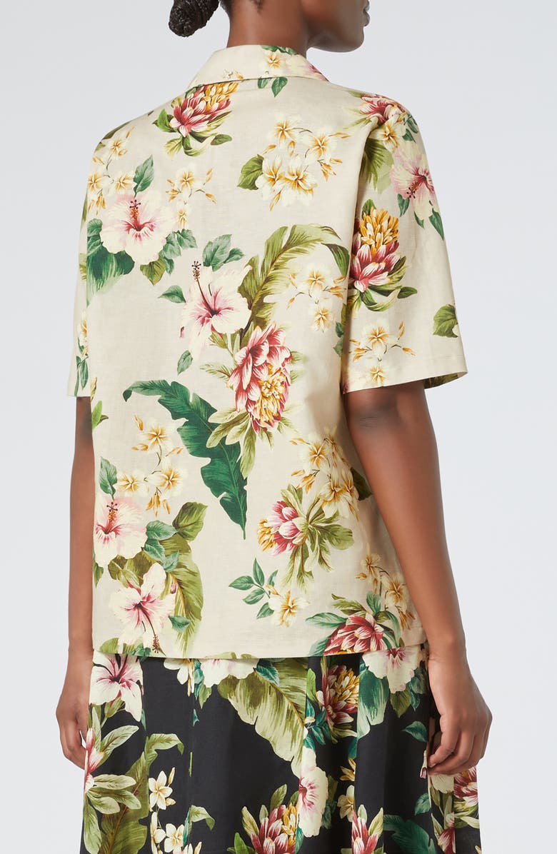 Marina Rinaldi Brais Floral Linen & Cotton Button-Up Shirt, Alternate, color, Sand