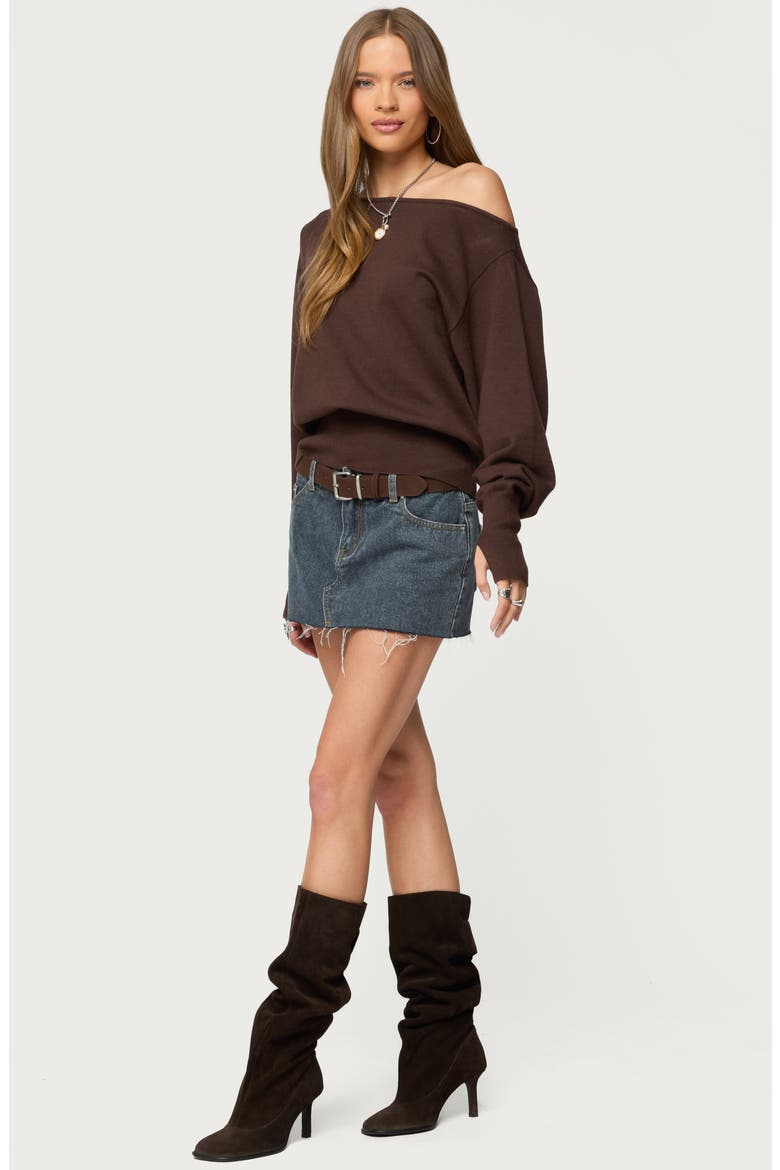 Oversize Off the Shoulder Sweater, Alternate, color, BROWN