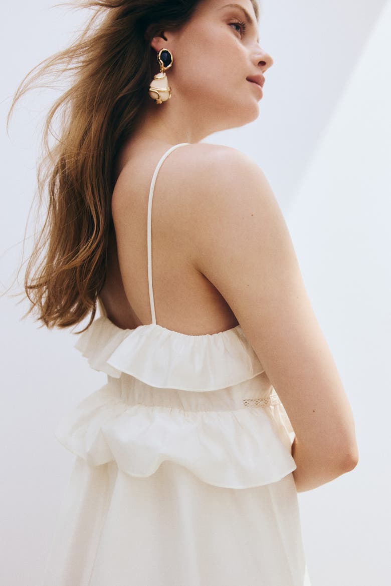 Frill-trimmed Strappy Dress, Alternate, color, Cream