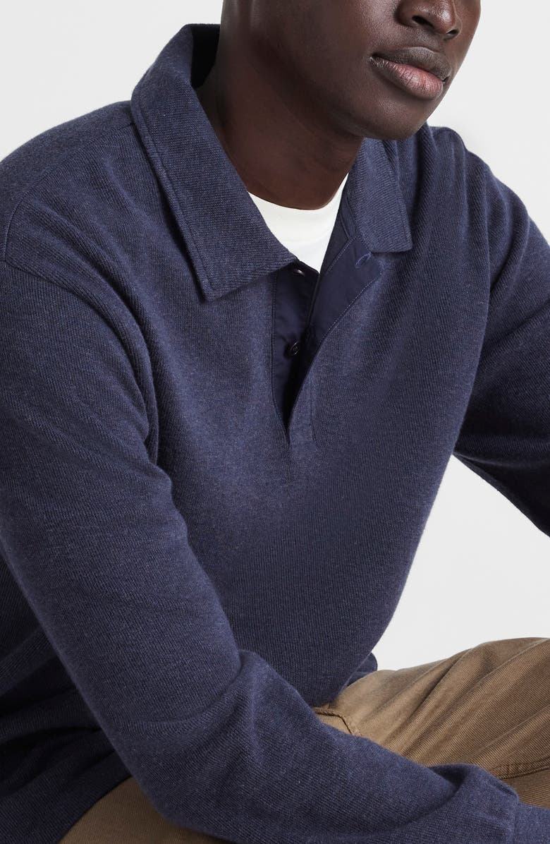 Madewell French Rib Long Sleeve Polo, Alternate, color, Heather Navy
