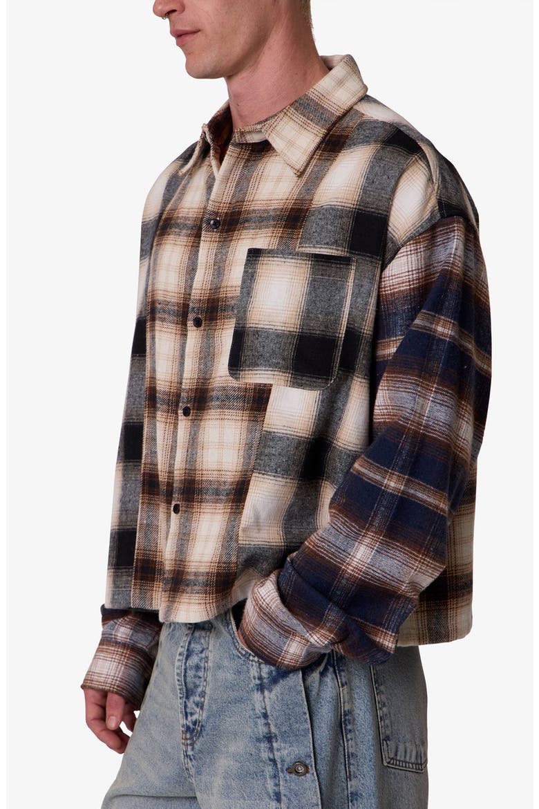 PANELED FLANNEL SHIRT, Alternate, color, BEIGE MULTI