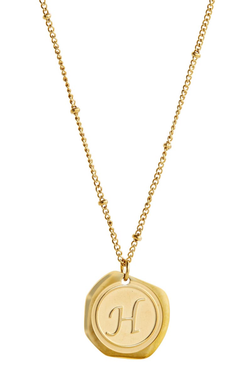 22K Yellow Gold Plated Stainless Steel Coin Initial Necklace, Alternate, color, GOLD