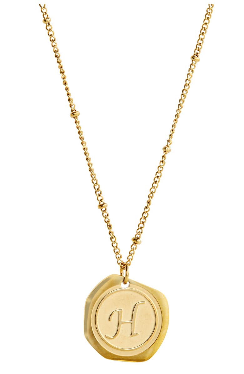 SAVVY CIE JEWELS 22K Yellow Gold Plated Stainless Steel Coin Initial Necklace, Alternate, color, Gold