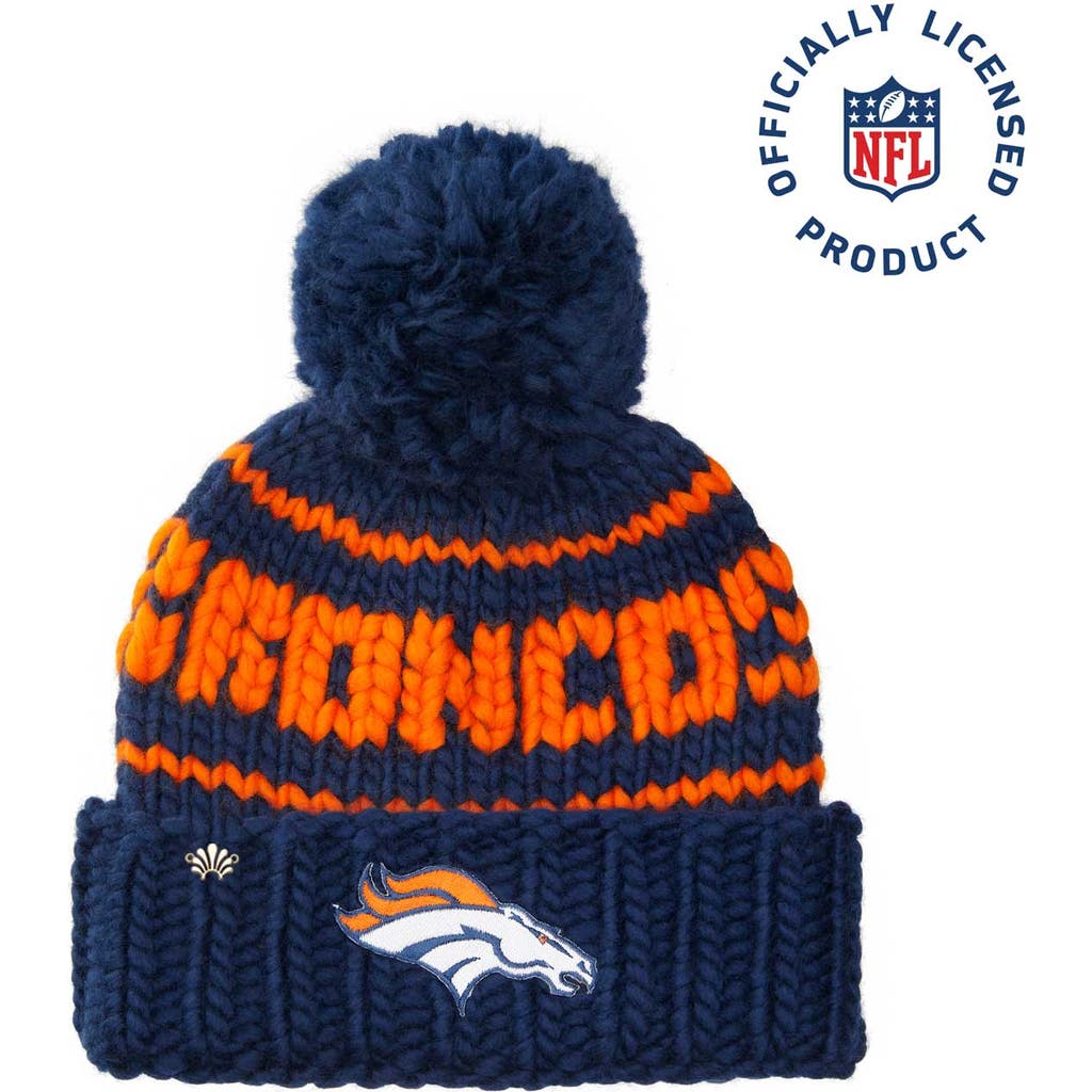 Lele Sadoughi Navy Broncos Nfl Beanie With Yarn Pom Pom In Gold