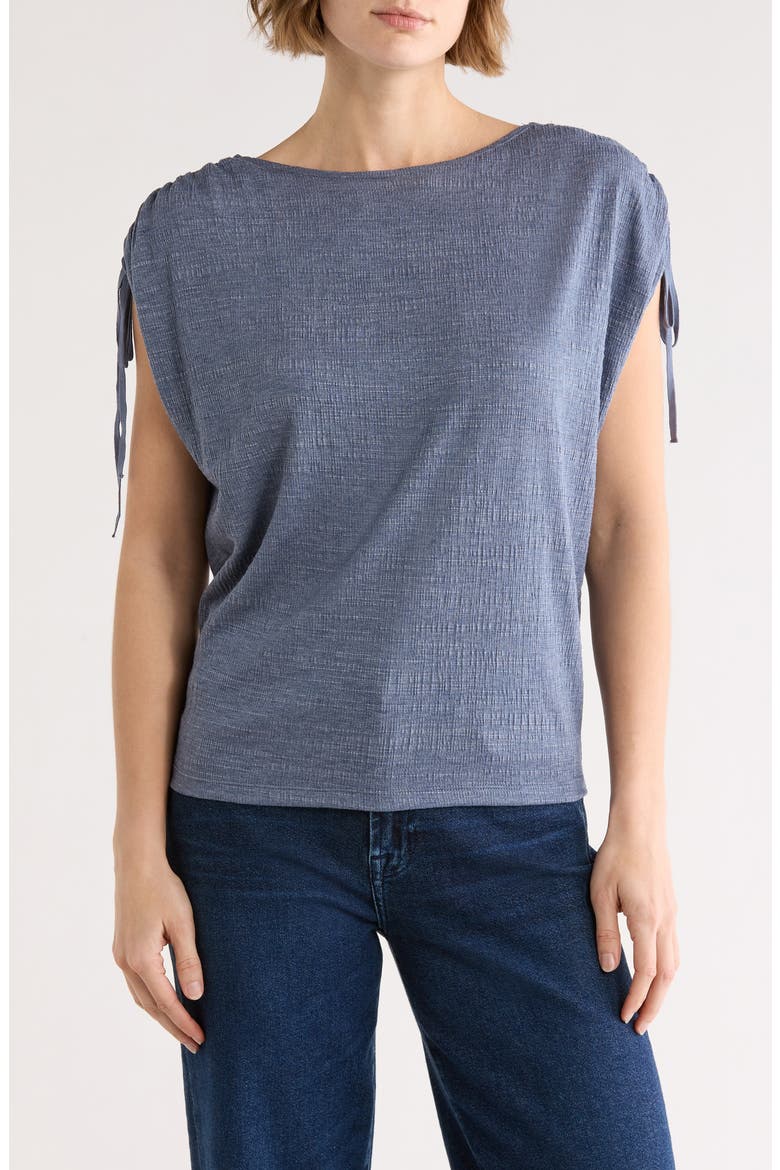 Ruched Shoulder Top, Main, color, DENIM