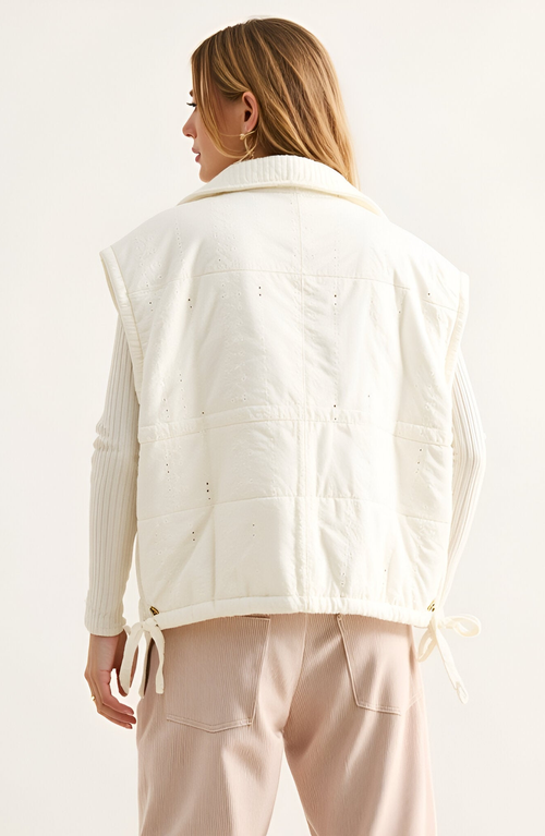 Modenaire Quilted Sleeveless Vest With Snap Front And Side Ties In White