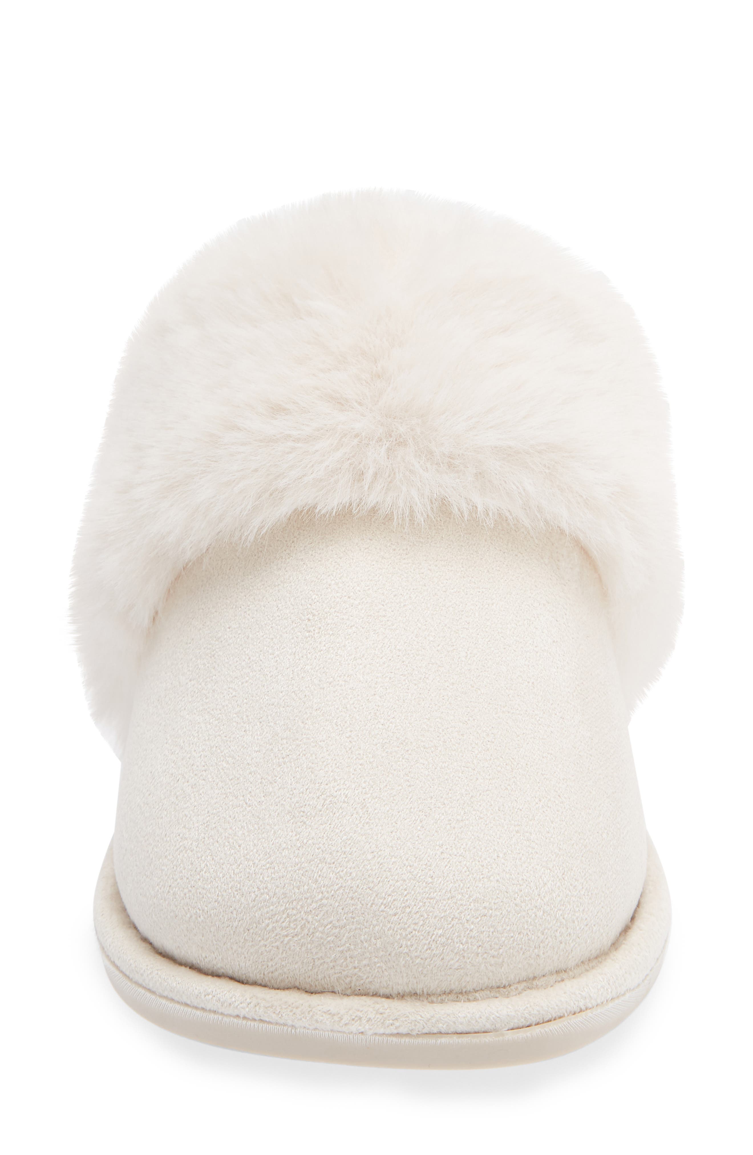 Microsuede Faux Fur Slipper, Alternate, color, WHITE CAP GREY