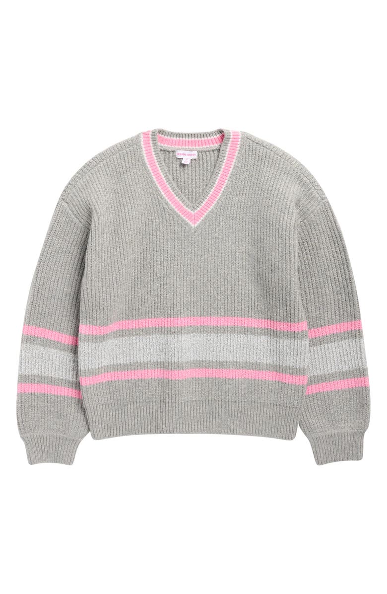 Design History Kids' Stripe V-Neck Sweater, Main, color, Marble Heather