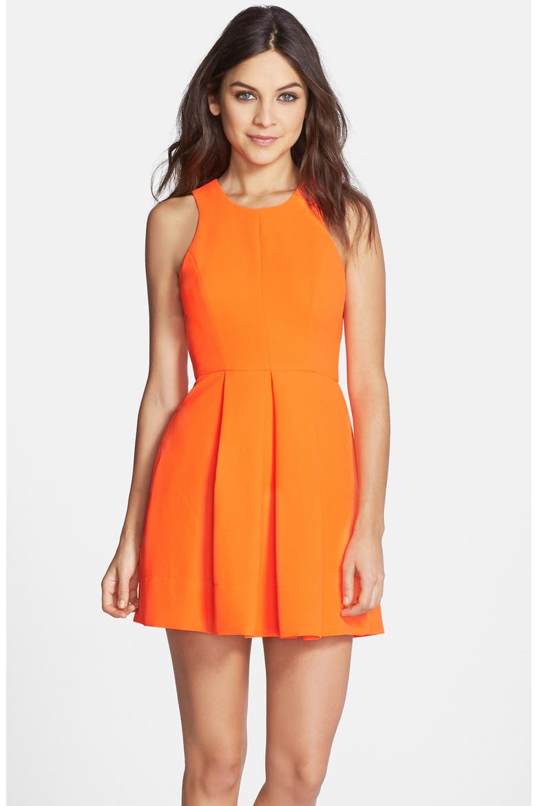 Back Cutout Woven Fit & Flare Dress (Nordstrom Exclusive), Main, color, TANGERINE