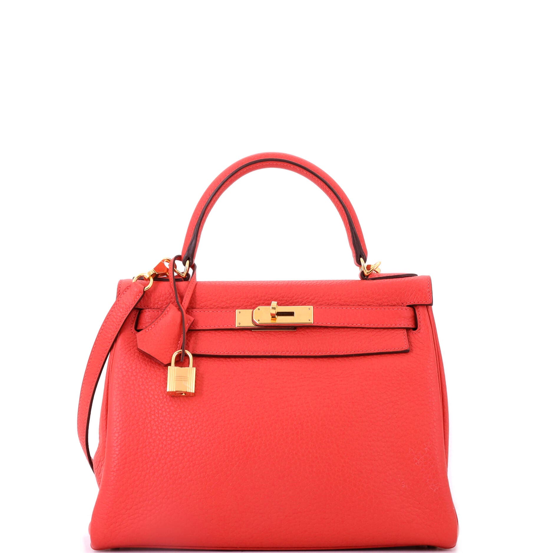Pre-Owned Hermes Kelly Handbag Red Clemence with Gold Hardware 28, Main, color, Geranium