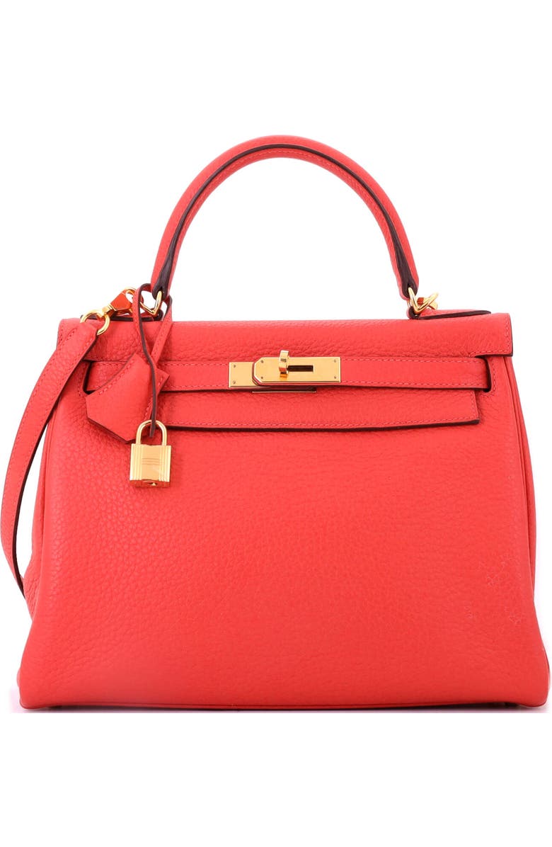 Pre-Owned Hermes Kelly Handbag Red Clemence with Gold Hardware 28, Main, color, Geranium