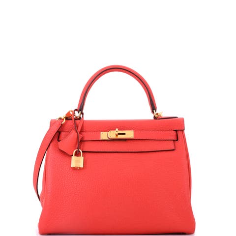 Kelly Handbag Red Clemence with Gold Hardware 28