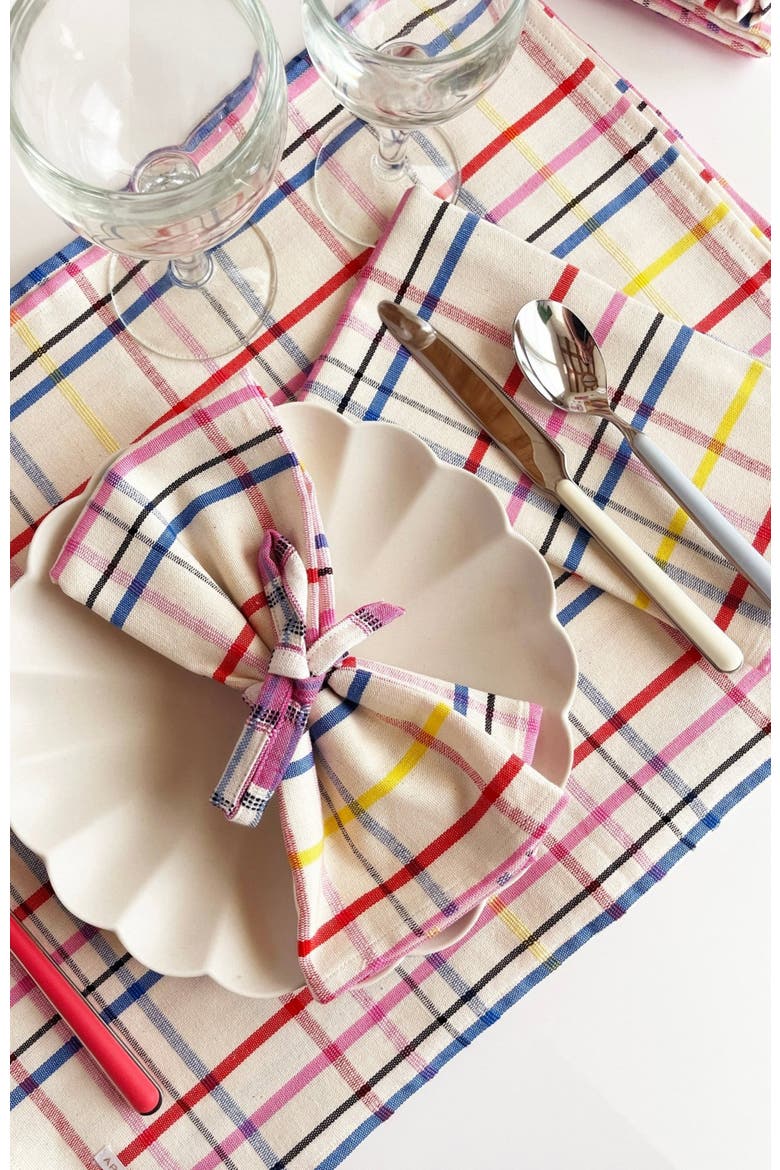 Vera Plaid Handwoven Cotton Placemats, Set of 4, Alternate, color, White