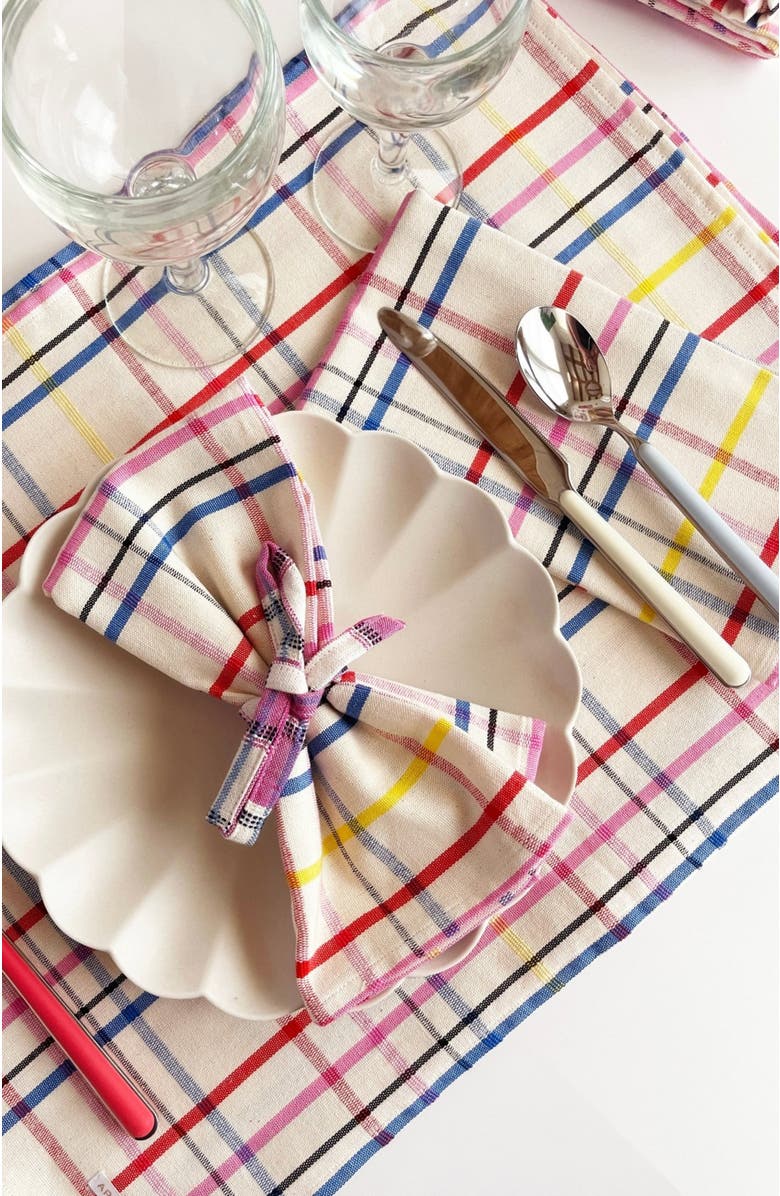 Archive New York Vera Plaid Handwoven Cotton Napkins, Set of 4, Alternate, color, White