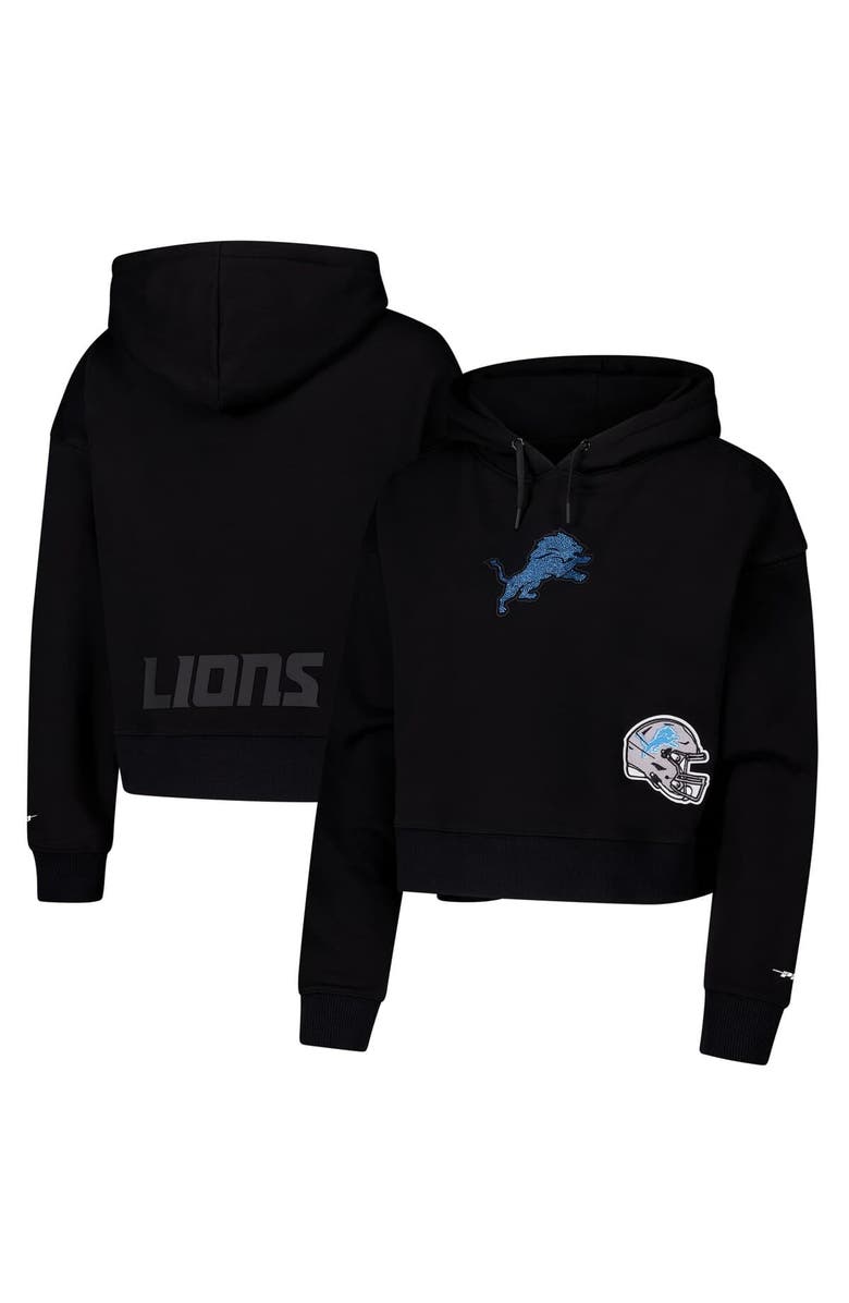 PRO STANDARD Women's Pro Standard Black Detroit Lions Jeweled Cropped Pullover Hoodie, Main, color, 