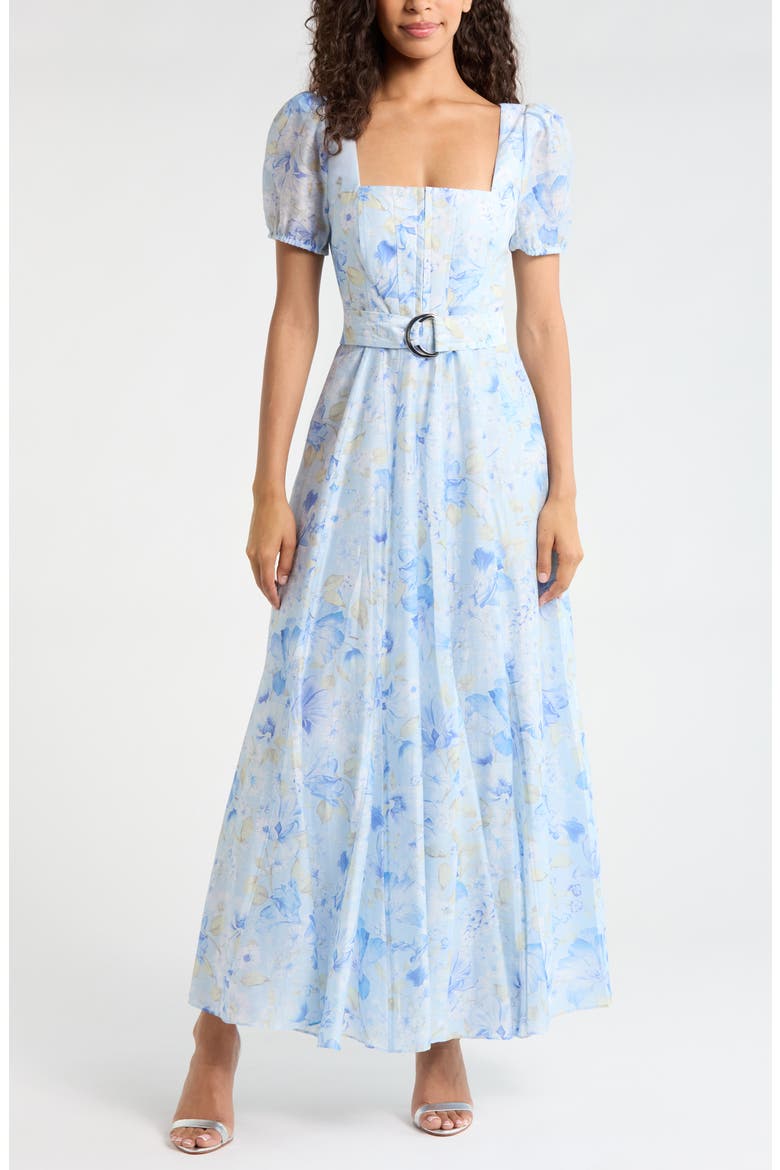 Marigold Belted Maxi Dress, Main, color, BLUE MACY FLORAL