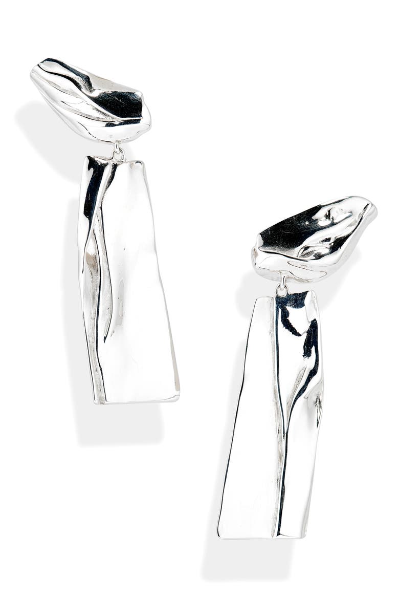 Crease Drop Earrings, Main, color, SILVER