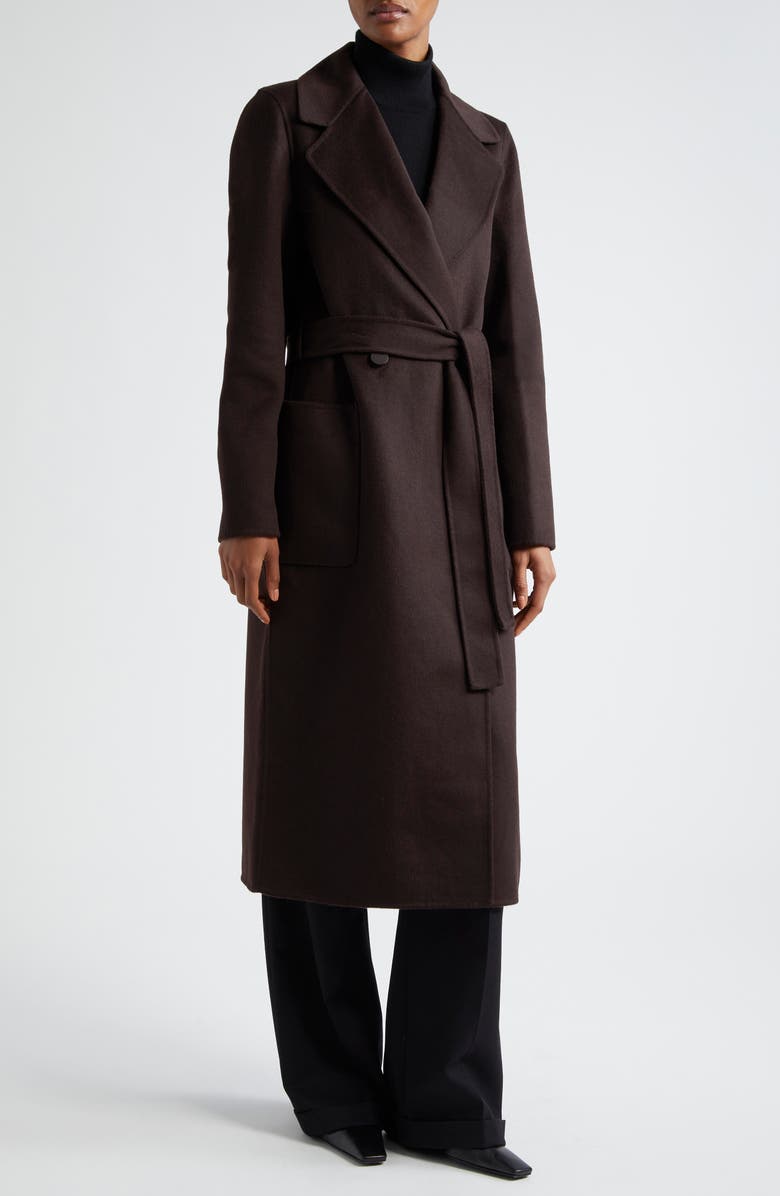 Reiss Lucia Tie Waist Wool Blend Coat, Main, color, Chocolate