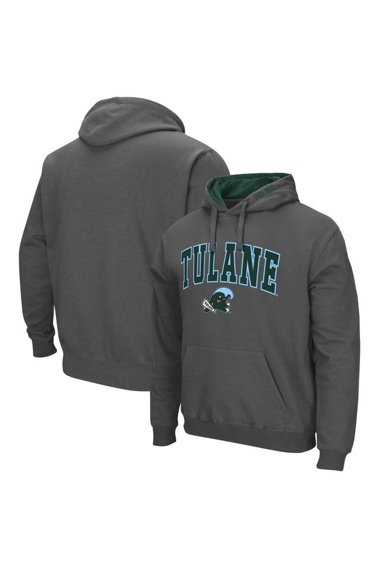 Men's Colosseum Charcoal Tulane Green Wave Arch and Logo Pullover Hoodie, Main, color, Charcoal