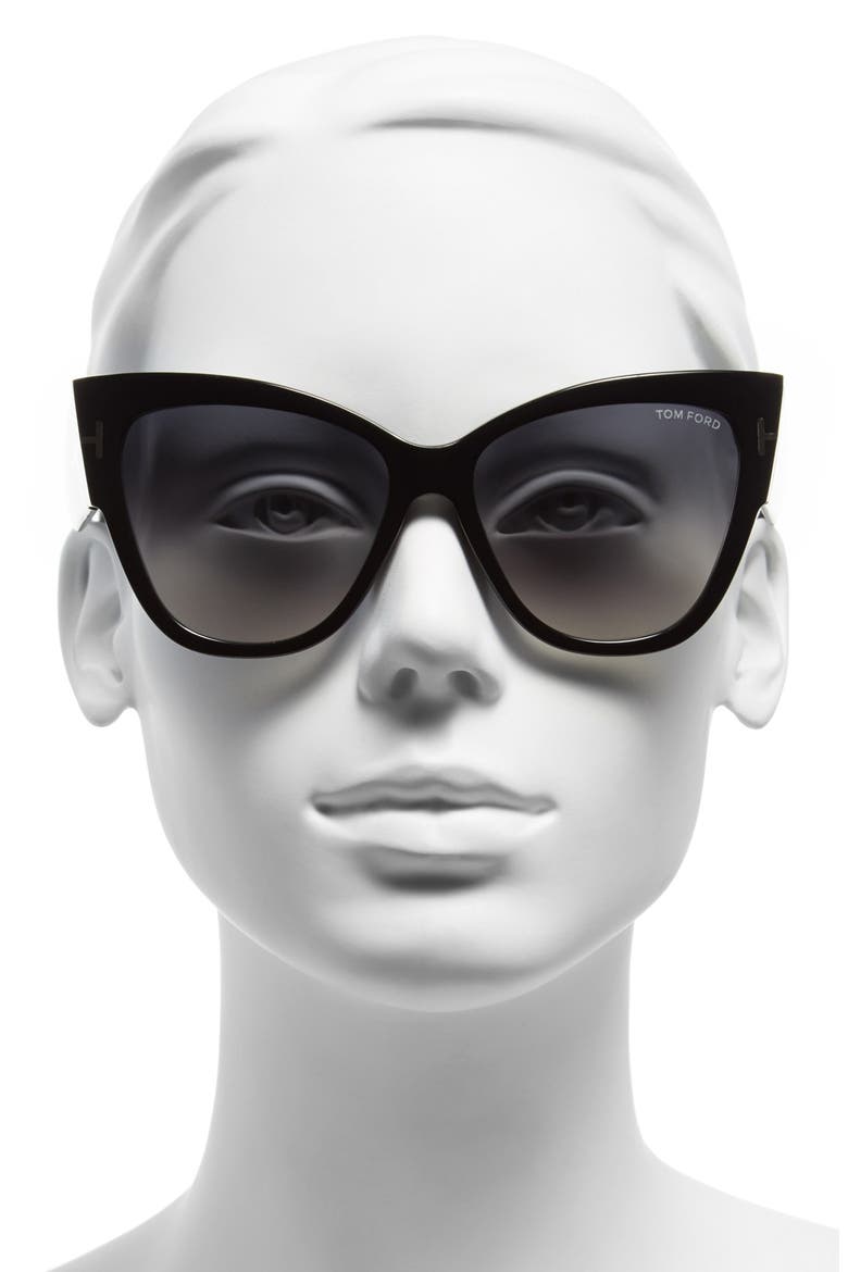 Anoushka 57mm Gradient Cat Eye Sunglasses, Alternate, color, SHINY BLACK/ GRADIENT GREY