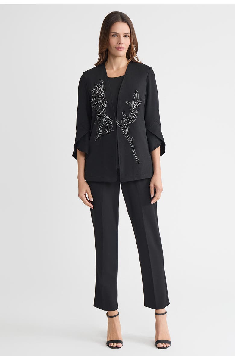 Ming Wang Floral Printed Stretch Deco Crepe Jacket, Alternate, color, Black