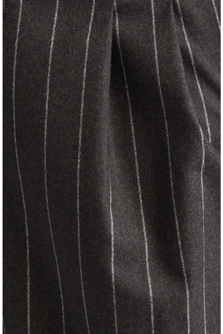 Double Waistband Pleated Pinstripe Stretch Wool Straight Leg Pants, Alternate, color, BROWN