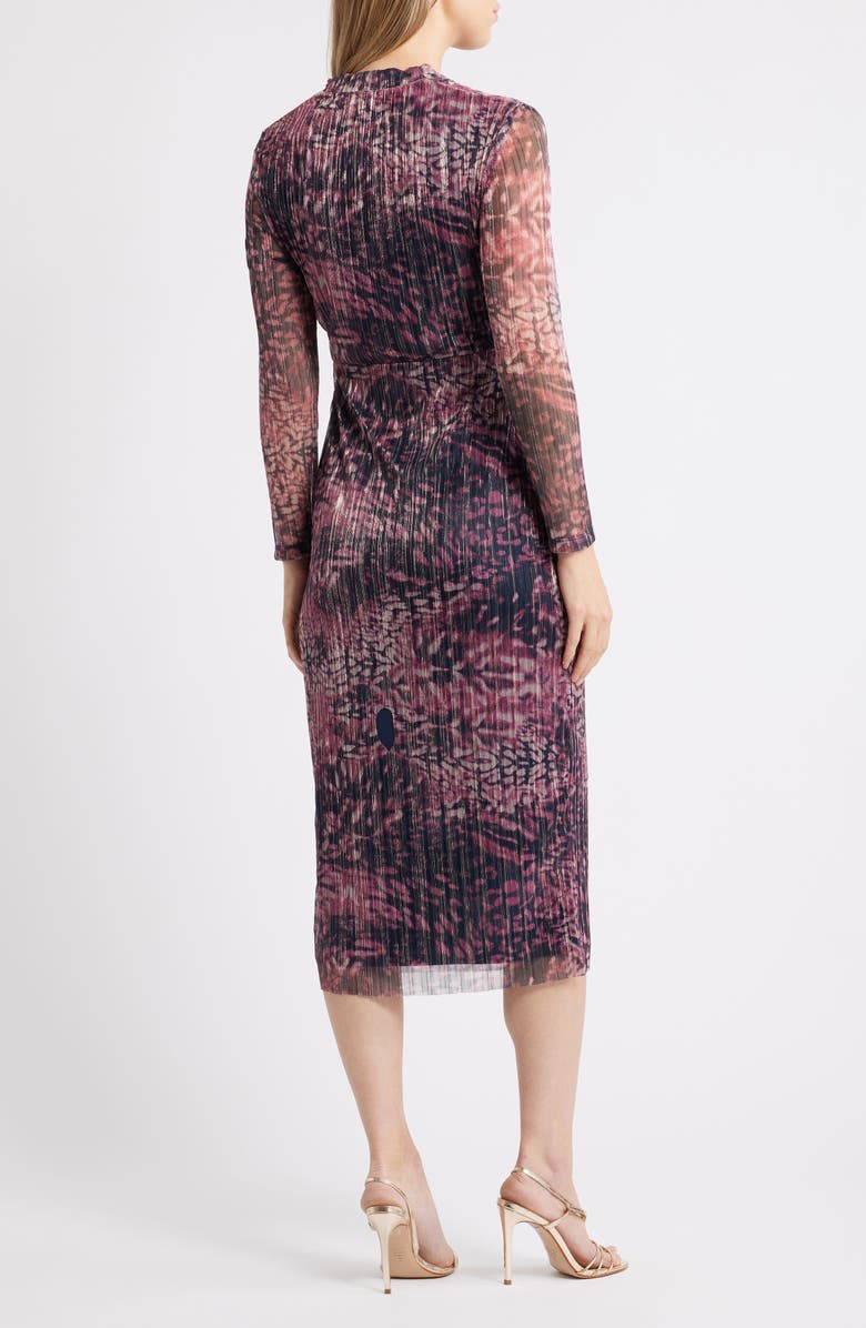 Anne Klein Floral Metallic Stripe Long Sleeve Midi Dress, Alternate, color, Lotus Pink Multi