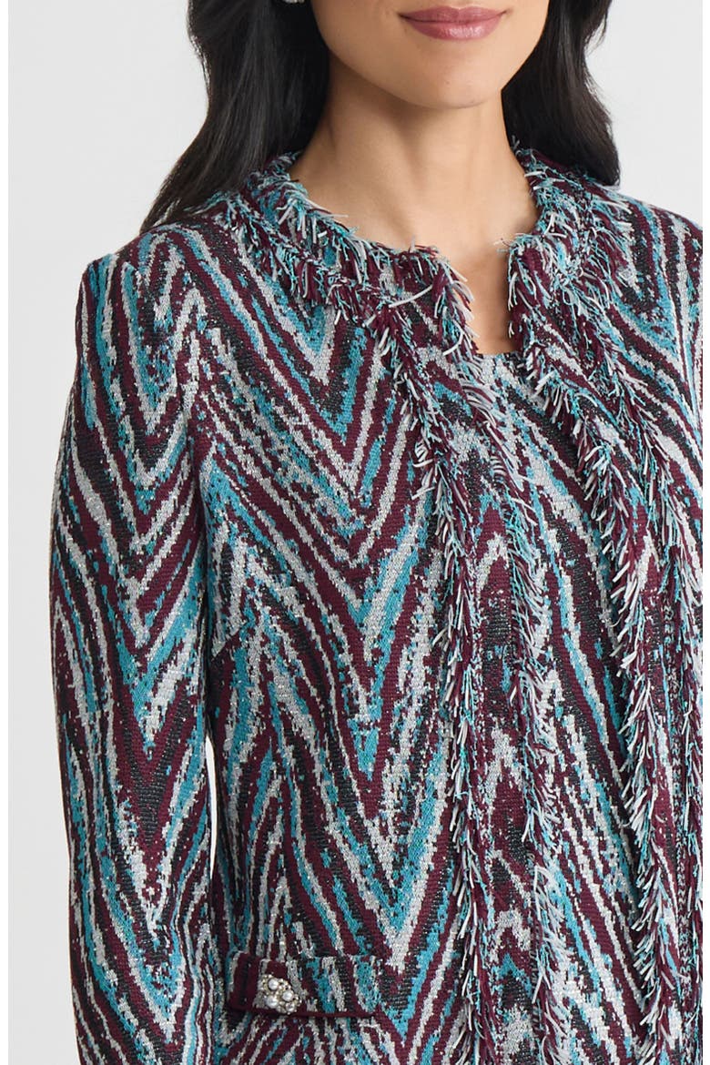 Heritage Lurex Fringe Trim Jacquard Knit Jacket, Alternate, color, Midnight Violet/Nebula